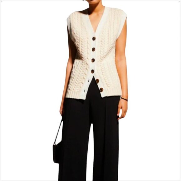 Rebecca Taylor Pearl Ivory White Cable Knit Contrast Vest Sweater Top NWT New S - Picture 1 of 8
